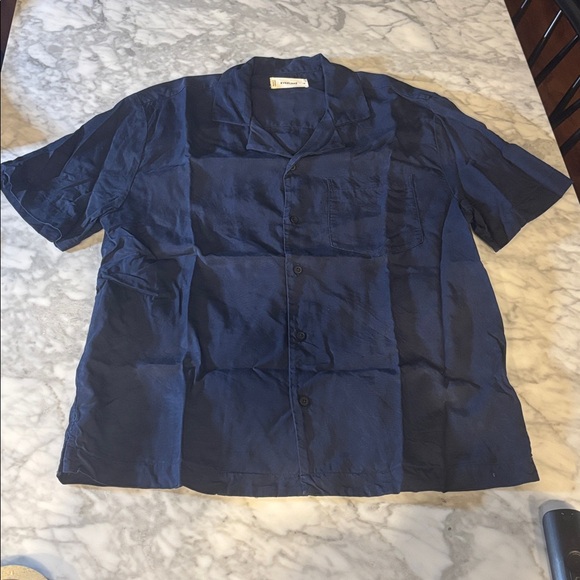 Everlane Deep Blue Short Sleeve Camp Collar Shirt